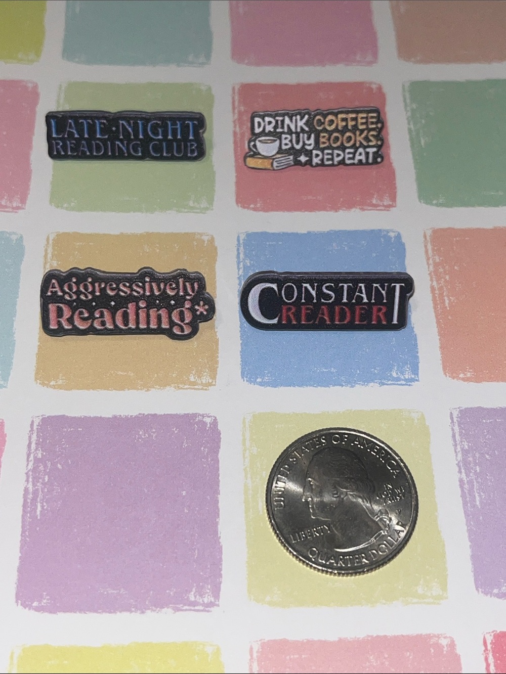 Reading Acrylic Pin Set - Black White Orange Blue Red Accent (4 total)